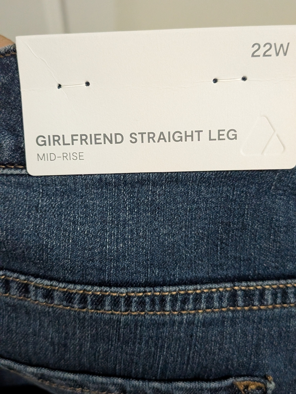 Girlfriend Straight Leg Mid-Rise Jeans - Dark Blue